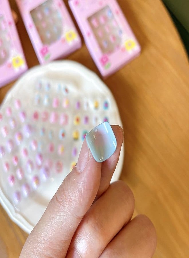 DHANABAPA 12 Pcs Fake Nails for Kids Girls, Colorful Full Cover Press-On Acrylic Nails with Multi Design & Patterns, Short Stick-On False Nail Tips Kit for Children, Easy to Apply Nail - Multicolor - Design. - Image 5