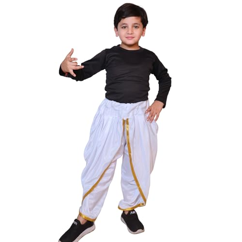 Kaku Fancy Dresses White Dhoti For Kids, Dhoti For Boys & Girls (Only Dhoti), 10-12 Years - Image 1