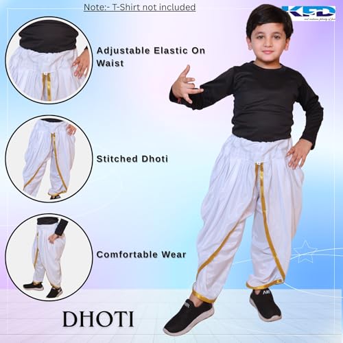 Kaku Fancy Dresses White Dhoti For Kids, Dhoti For Boys & Girls (Only Dhoti), 10-12 Years - Image 4