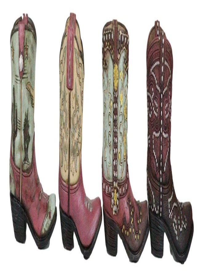 Ebros Gift Pack of 4 Rustic Western Cowboy Cowgirl Texas Longhorn Cow Silver Studs in Faux Tooled Leather Finish Boots Stationery Pen Pencil Make Up Tools Organizer Holder Figurines - Image 2