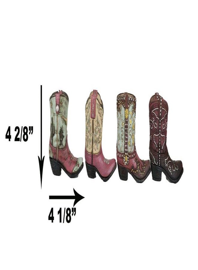Ebros Gift Pack of 4 Rustic Western Cowboy Cowgirl Texas Longhorn Cow Silver Studs in Faux Tooled Leather Finish Boots Stationery Pen Pencil Make Up Tools Organizer Holder Figurines - Image 3