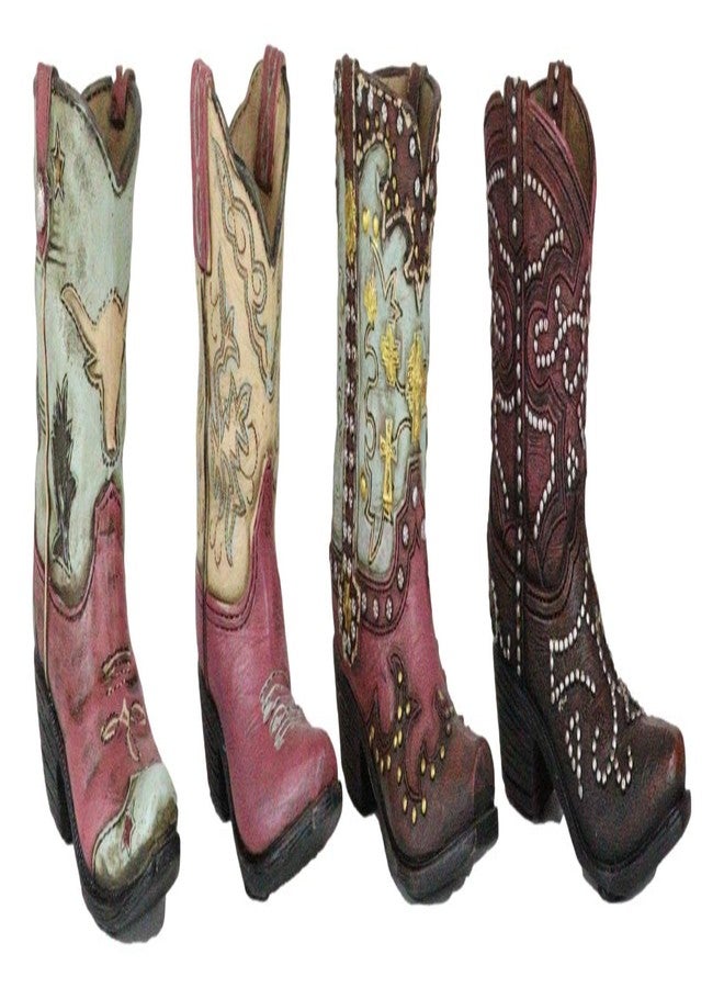 Ebros Gift Pack of 4 Rustic Western Cowboy Cowgirl Texas Longhorn Cow Silver Studs in Faux Tooled Leather Finish Boots Stationery Pen Pencil Make Up Tools Organizer Holder Figurines - Image 5