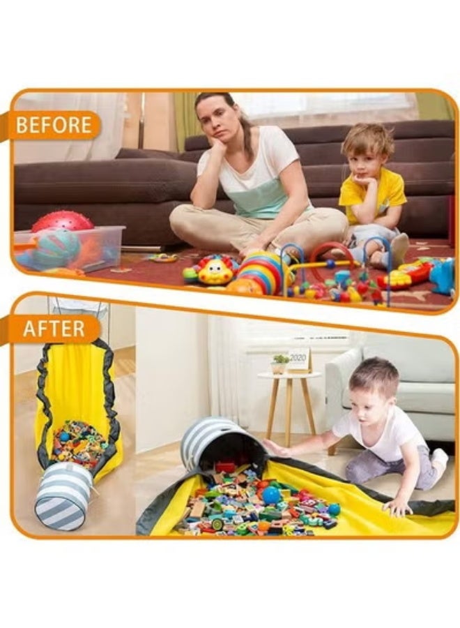 Arabest Toys Organizer Foldable Toy Storage Basket with Play Mat, Children Toy Organizer with Anti Dust Lid, Portable Cartoon Drawstring Toy Storage Bucket, Quick Cleanup Container for Store Children's Toys - Image 4
