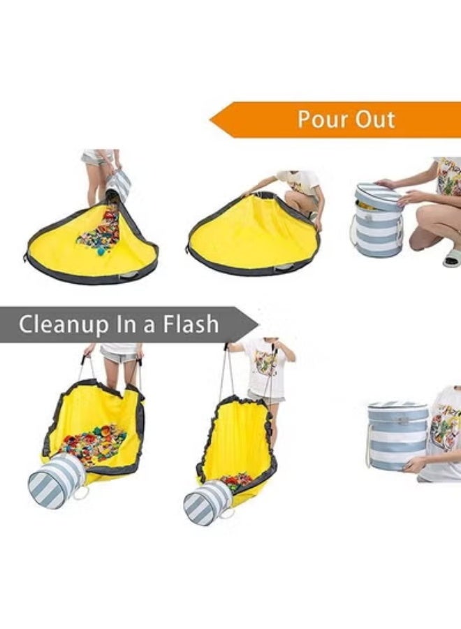 Arabest Toys Organizer Foldable Toy Storage Basket with Play Mat, Children Toy Organizer with Anti Dust Lid, Portable Cartoon Drawstring Toy Storage Bucket, Quick Cleanup Container for Store Children's Toys - Image 3