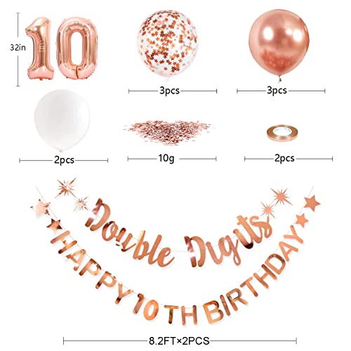 pinkblume Rose Gold Double Digits Happy 10th Birthday Banner Garland Foil Balloon 10 for Girls Boys 10th Birthday Decorations Hanging 10 and Fabulous Cheers to 10 Years Old Ten Birthday Party Supplies Backdrop - Image 2