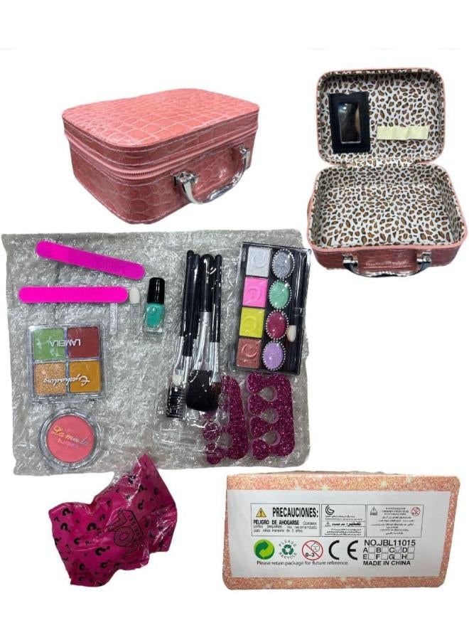 Kids Makeup Kit for Girls - 14 Pcs Washable Real Makeup Set for Kids, Children Makeup Kit for Little Girls, Pretend Play Makeup Toy with Adorable Makeup Bag for Girl Aged (C)