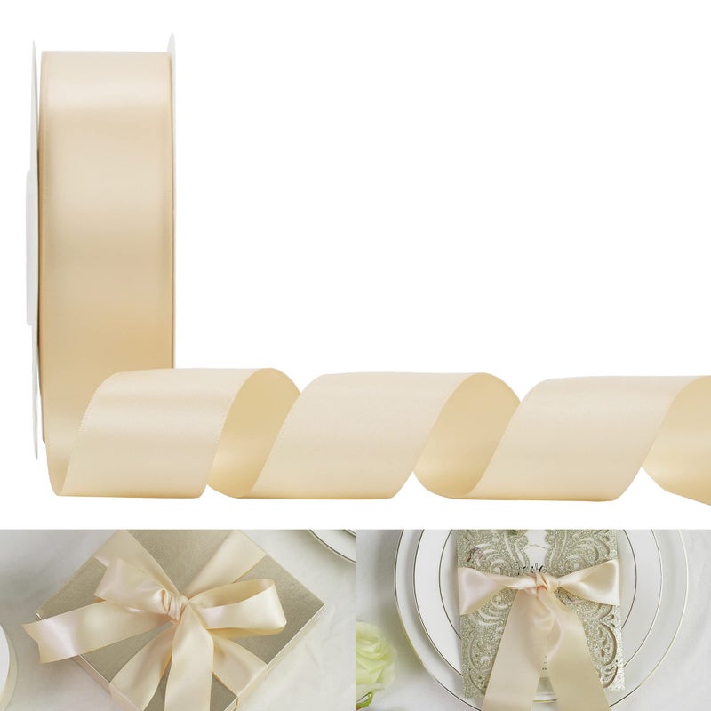 HUIHUANG Champagne Ribbon Double Face 15 inch Wide Satin Ribbon 50 Yards Silk Satin for Gift Wrapping Hair Bows Floral Bouquet Wedding Invitation Decor Party Favor Craft Supplies