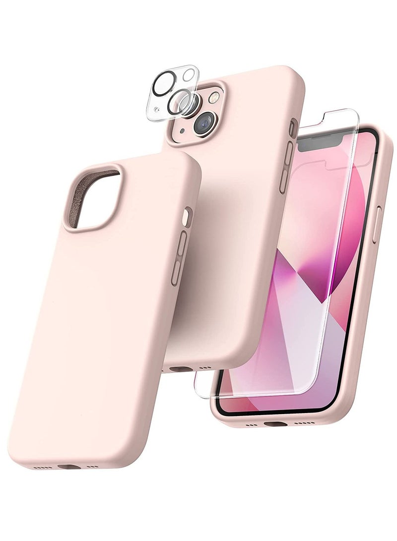 5 in 1 Designed for iPhone 14 Plus Case, with 2 Pack Screen Protector + 2 Pack Camera Lens Protector, Liquid Silicone Ultra Slim Shockproof Protective Phone Case 6.7 Pink - Image 1