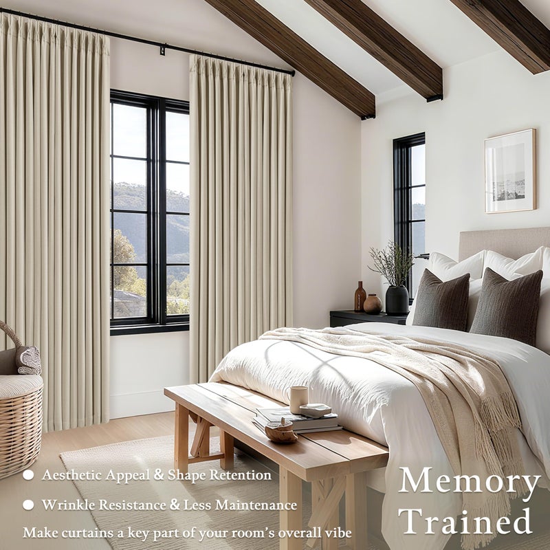 TWODRAPES Linen Pinch Pleated Blackout Curtains 96 Inches Long 2 Panels Set for Dining Living Room Darkening Neutral Memory Shape Pinch Pleat Black Out Thermal Insulated Curtain Drapes with Liner Oatmeal Beige - Image 5