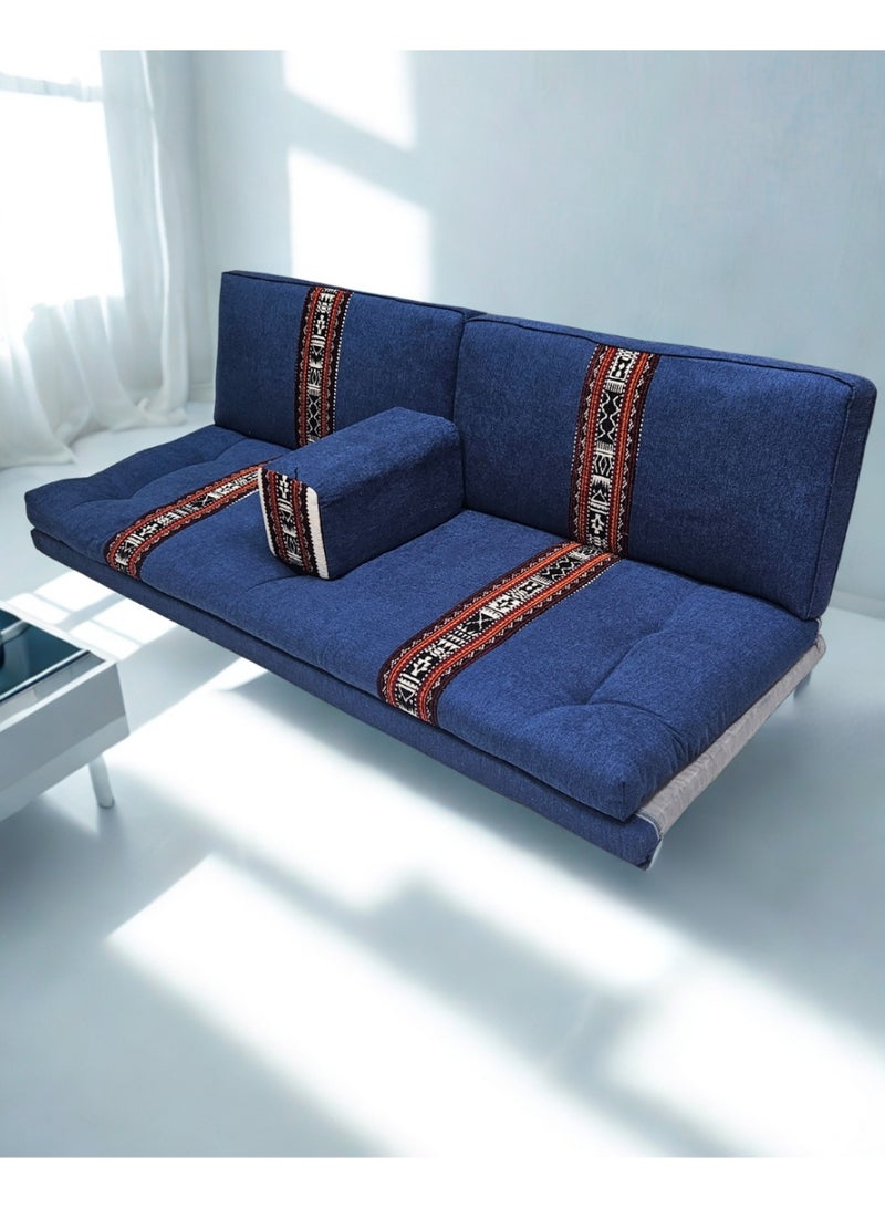 سمارت هوم جلسة أرضية تراثية عربية لأربعة أشخاص 4 قطع  بمقاس (طول 70 سم × عرض 200 سم × ارتفاع 60 سم) – مفروشات مجالس عربية مريحة مع مسند وظهر مزخرف – جلسة أرضية للمنزل، الضيوف، المخيمات والرحلات - مجلس يكفي 4 اشخاص - Image 3