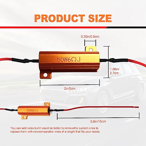 RBOKO 4Pcs Load Resistors 50W 6ohm Fix LED Bulb Fast Hyper Flash Turn Signal Blink Error Code Resistor Flasher Adaptor Flash Fix Error for LED Turn Signal Lights - Image 3
