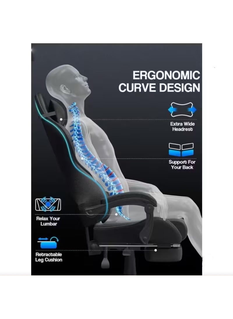 هوتس يو أيه إي كرسي ألعاب رياضي إلكتروني قابل للتعديل، كرسي كمبيوتر مكتبي من جلد البولي يوريثان، دعم قطني عالي الظهر، مسند ذراع مريح للرأس مع مسند للقدمين، دوران 360 درجة، أسود - Image 4