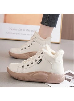 Plus Size Ladies Shoes 35-43 Casual Chunky Sole Ankle Boots White [fleece-lined cotton shoes]]