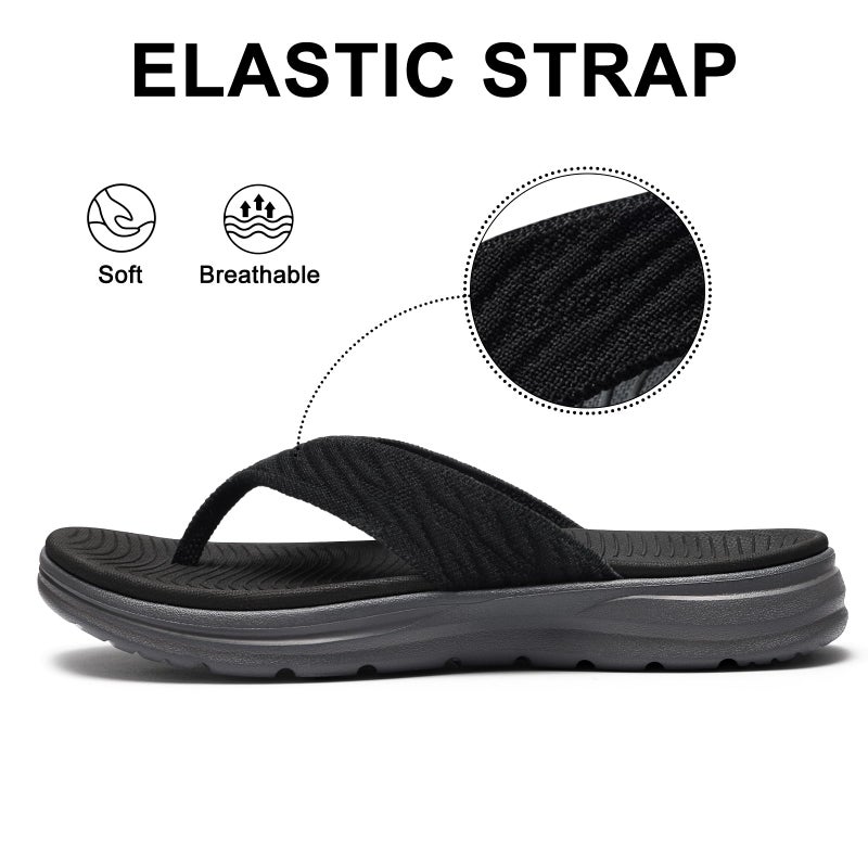 KIDMI Women's Arch Support Flip Flops with Soft Cushion Comfortable Summer Beach Slip On Walking Thong Sandals, Black Grey size 39 - Image 5