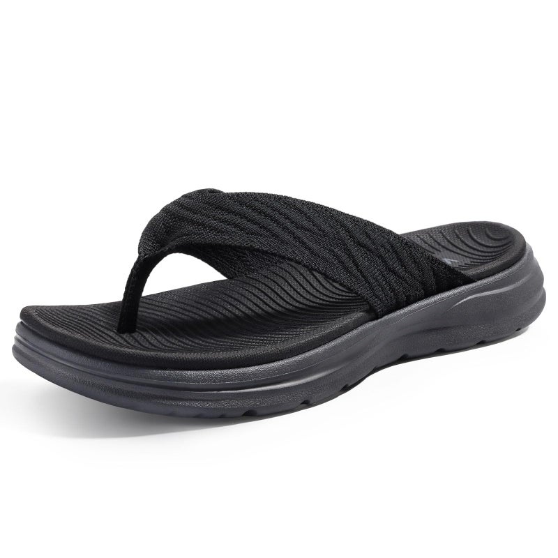 KIDMI Women's Arch Support Flip Flops with Soft Cushion Comfortable Summer Beach Slip On Walking Thong Sandals, Black Grey size 39 - Image 1