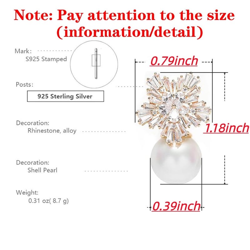 Woerda Fashion Chic Simulated Pearl Studs Snowflake Earrings For Women (Gold) - Image 2