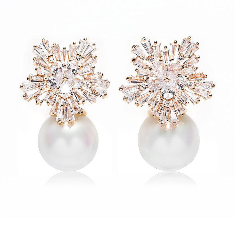 Woerda Fashion Chic Simulated Pearl Studs Snowflake Earrings For Women (Gold) - Image 1