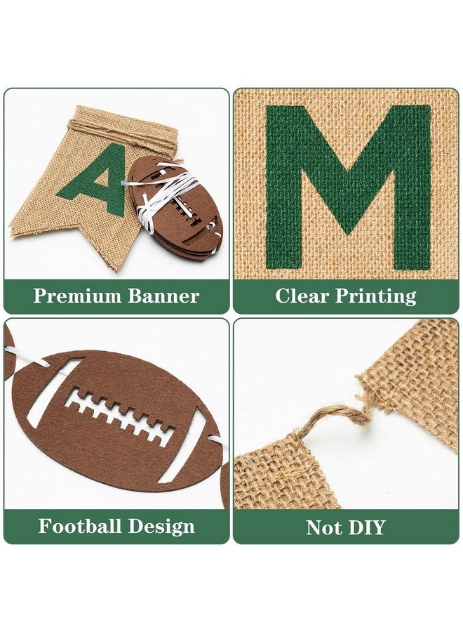 MALLMALL6 Football Burlap & Felt Banners - NO DIY 2pcs Football Banner Game Time Hanging Party Decoration Sports Rustic Bunting Flag Photo Props for Baby Shower Game Birthday Supplies - Image 3