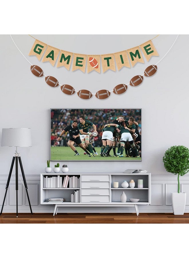 MALLMALL6 Football Burlap & Felt Banners - NO DIY 2pcs Football Banner Game Time Hanging Party Decoration Sports Rustic Bunting Flag Photo Props for Baby Shower Game Birthday Supplies - Image 5