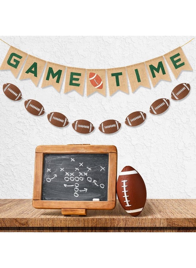 MALLMALL6 Football Burlap & Felt Banners - NO DIY 2pcs Football Banner Game Time Hanging Party Decoration Sports Rustic Bunting Flag Photo Props for Baby Shower Game Birthday Supplies - Image 4