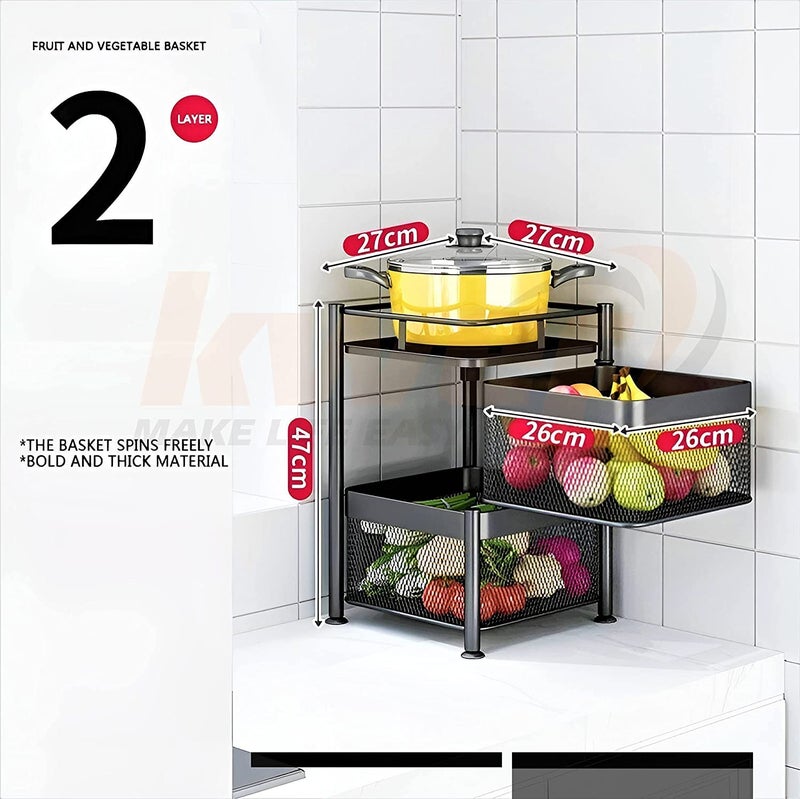 KWER Metal Kitchen Trolley Square Onion Baskets for StorageKitchen Accessories ItemsVegetable Basket for Kitchen Organizer ItemsStorage Portable Kitchen Accessories with WheelsBlackLayer2 - Image 2