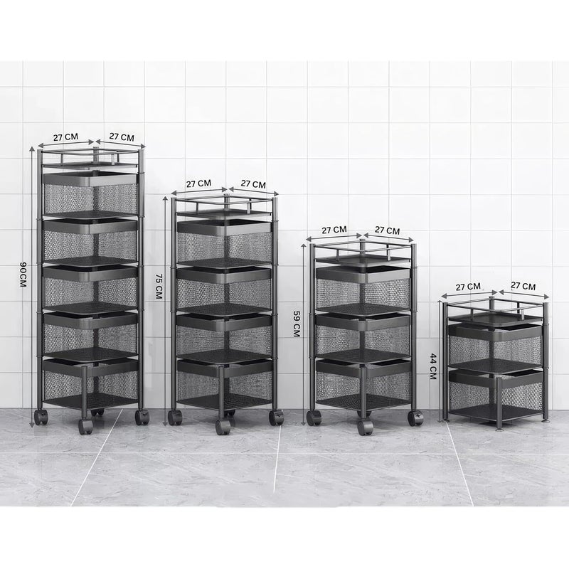 KWER Metal Kitchen Trolley Square Onion Baskets for StorageKitchen Accessories ItemsVegetable Basket for Kitchen Organizer ItemsStorage Portable Kitchen Accessories with WheelsBlackLayer2 - Image 5