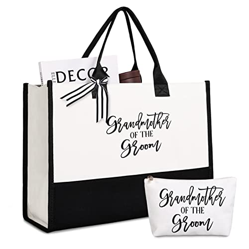 Lamyba Grandmother of the Groom Tote Bag, Grandmother of the Groom Gifts From the Bride, Black and White - Image 1
