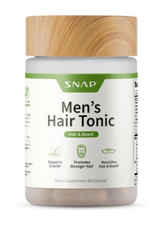SNAP SUPPLEMENTS تركيبة لنمو الشعر واللحية، شعر أكثر كثافة وقوة ورجولة - غنية بالبيوتين ومستخلص الخيزران، مكمل غذائي - 60 كبسولة  - Image 1