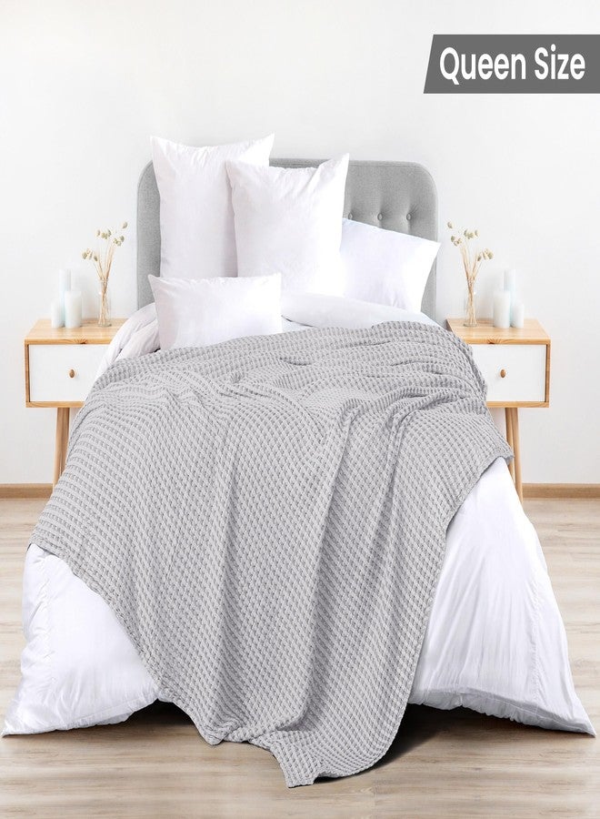 Utopia Bedding Silver 100% Cotton Waffle Blanket 300 GSM [Queen - 90x90 Inch] Soft Lightweight Breathable Bed Blanket for All Season - Image 2