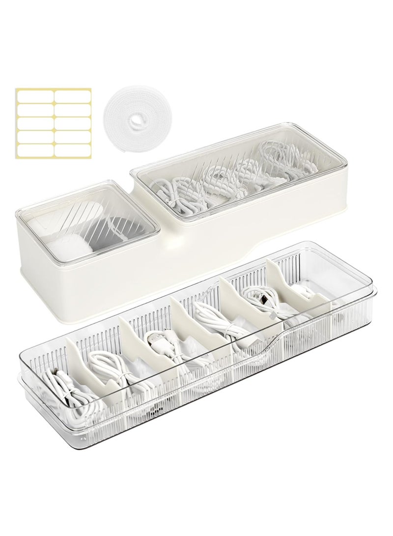 SYOSI Double Layer Cord Organizer Box, Charger Organizer, Cord Storage Organizer, Charging Cord Organizer, Cord Organizer Case, Plastic Cable Organizer, Double Layer Electronics Organizer - Image 1