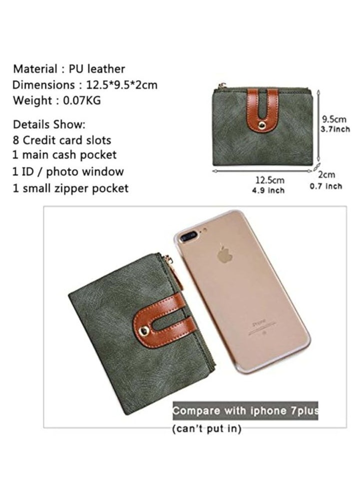 Generic - Women's Small Bifold Leather Wallet RFID Blocking Bifold Purse with Zipper Coin Pocket ID Window Credit Card Holders - Image 1