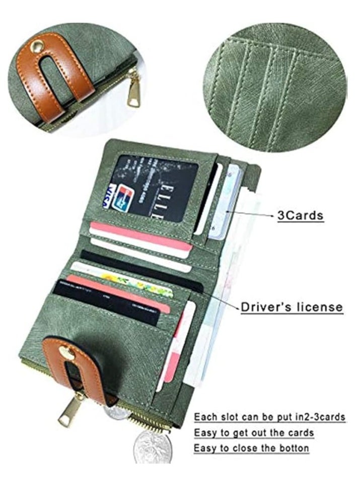 Generic - Women's Small Bifold Leather Wallet RFID Blocking Bifold Purse with Zipper Coin Pocket ID Window Credit Card Holders - Image 1