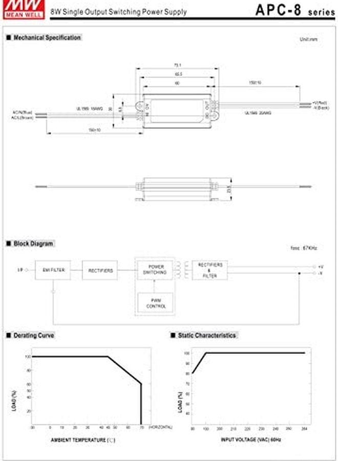 Mean Well APC 8 500 16V 500mA 8W Single Output LED Power Supply - Image 4