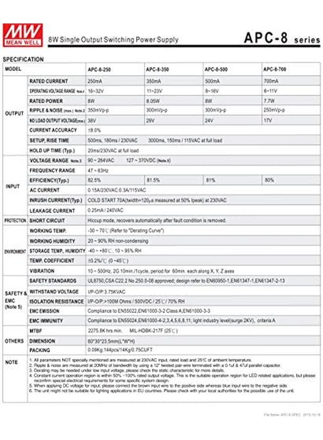 Mean Well APC 8 500 16V 500mA 8W Single Output LED Power Supply - Image 3