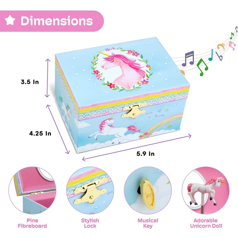 JewelKeeper Jewelkeeper Girls Musical Jewelry Storage Box with Spinning Unicorn | Rainbow Design, The Beautiful Dreamer Tune - Enchanting Unicorn Musical Box | Ideal Gift for 5 Year Old Girls | 6 x 4 x 3.5 inches - Image 3