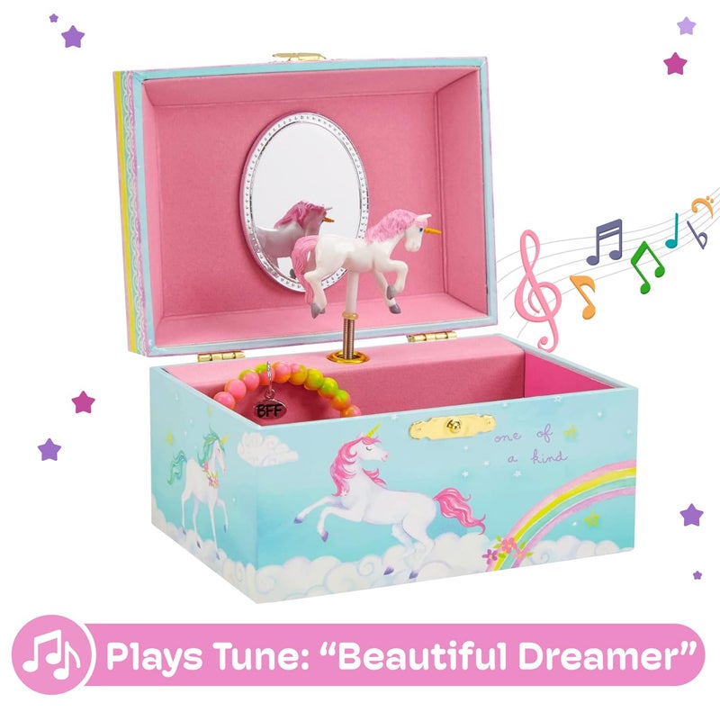 JewelKeeper Jewelkeeper Girls Musical Jewelry Storage Box with Spinning Unicorn | Rainbow Design, The Beautiful Dreamer Tune - Enchanting Unicorn Musical Box | Ideal Gift for 5 Year Old Girls | 6 x 4 x 3.5 inches - Image 4