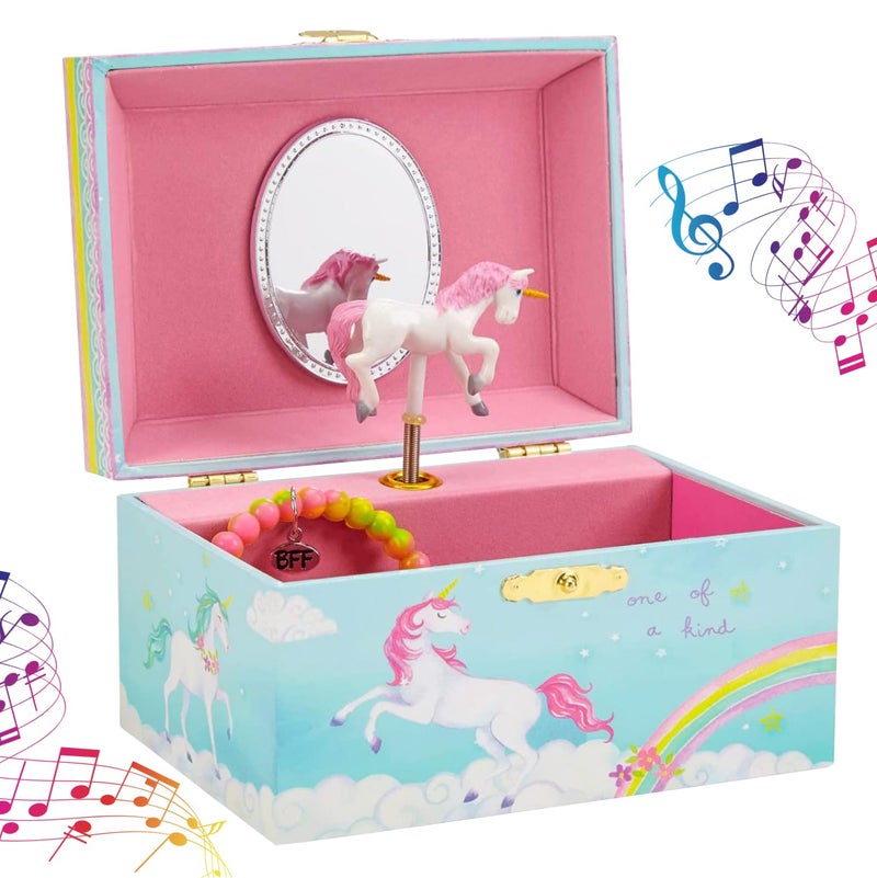 JewelKeeper Jewelkeeper Girls Musical Jewelry Storage Box with Spinning Unicorn | Rainbow Design, The Beautiful Dreamer Tune - Enchanting Unicorn Musical Box | Ideal Gift for 5 Year Old Girls | 6 x 4 x 3.5 inches - Image 1