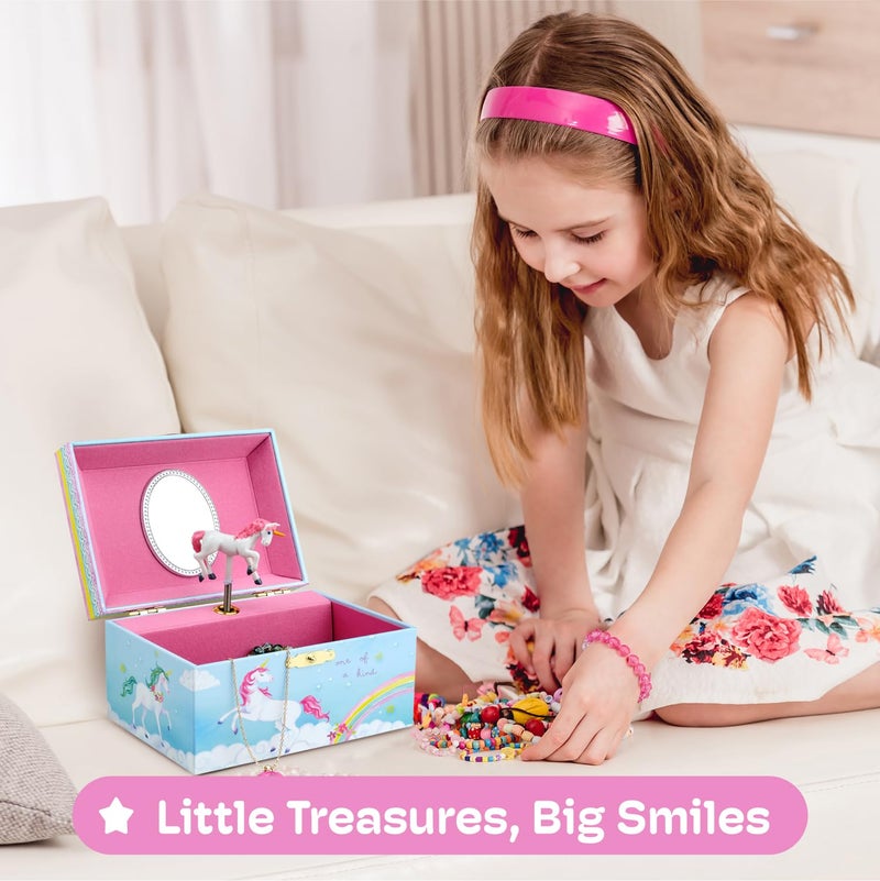 JewelKeeper Jewelkeeper Girls Musical Jewelry Storage Box with Spinning Unicorn | Rainbow Design, The Beautiful Dreamer Tune - Enchanting Unicorn Musical Box | Ideal Gift for 5 Year Old Girls | 6 x 4 x 3.5 inches - Image 2