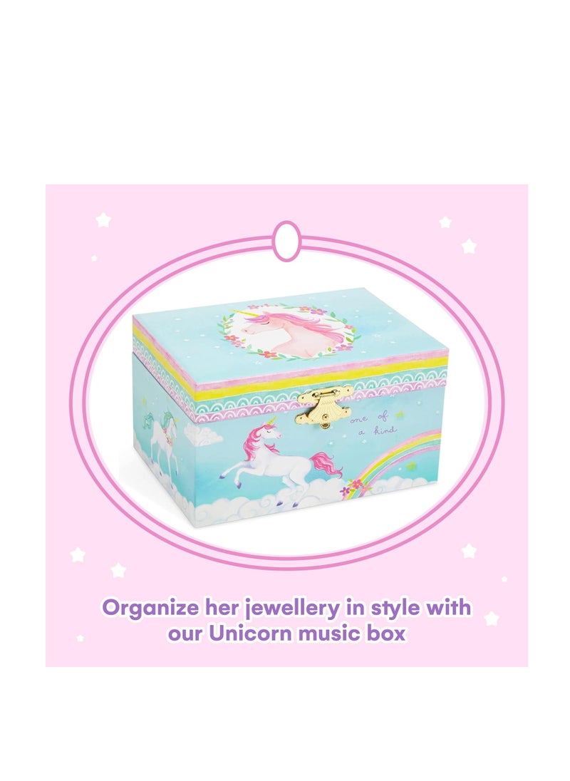 Jewelkeeper Girls Musical Jewelry Storage Box with Spinning Unicorn | Rainbow Design, The Beautiful Dreamer Tune - Enchanting Unicorn Musical Box | Ideal Gift for 5 Year Old Girls | 6 x 4 x 3.5 inches