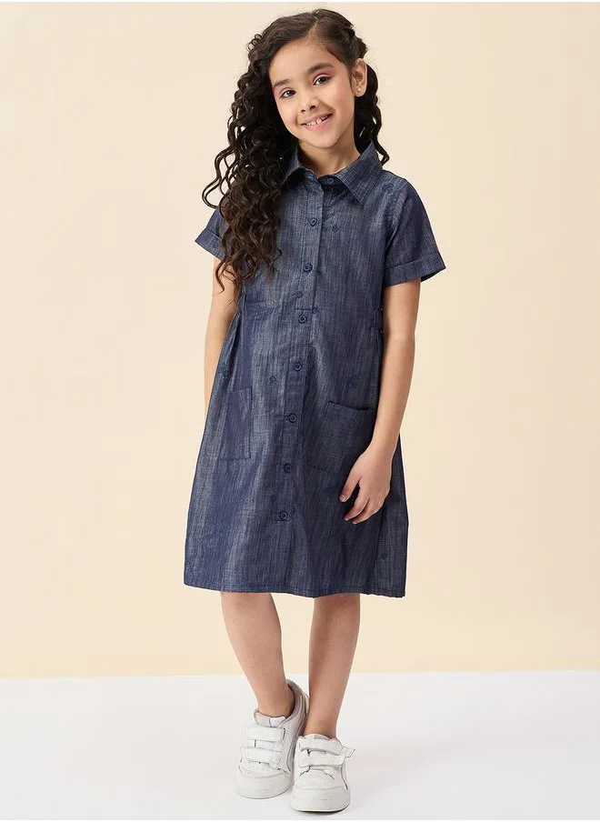 Stylo Bug Stylo Bug Embroidered Short Sleeve Shirt Dress with Pocket Detail