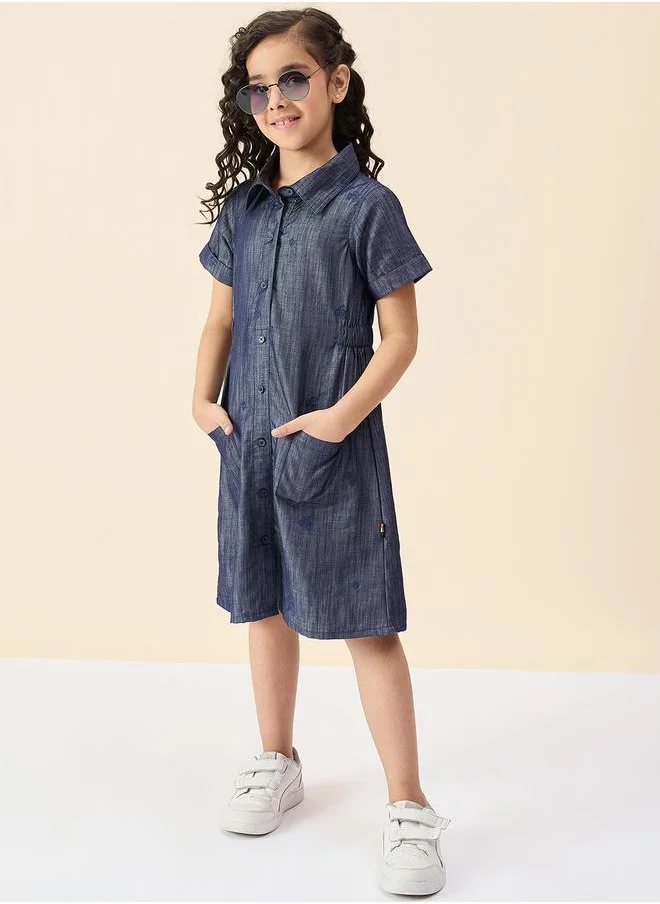 Stylo Bug Stylo Bug Embroidered Short Sleeve Shirt Dress with Pocket Detail