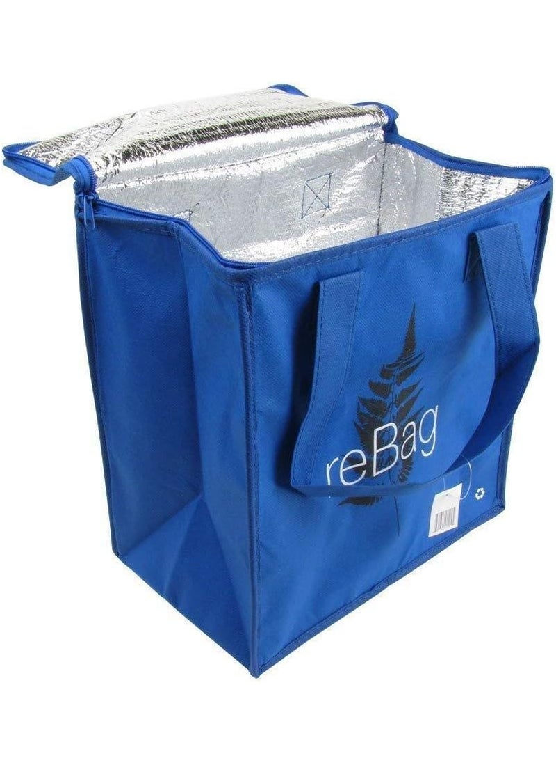Decony Decony 2 pack  Reusable Thermel Insulated Grocery shopping bags zippedtote Warm Foldable Hot  Cold cooler bag 70g Blue NonWoven PP Foil Lined Flat Bottom Full Handle  - Image 1