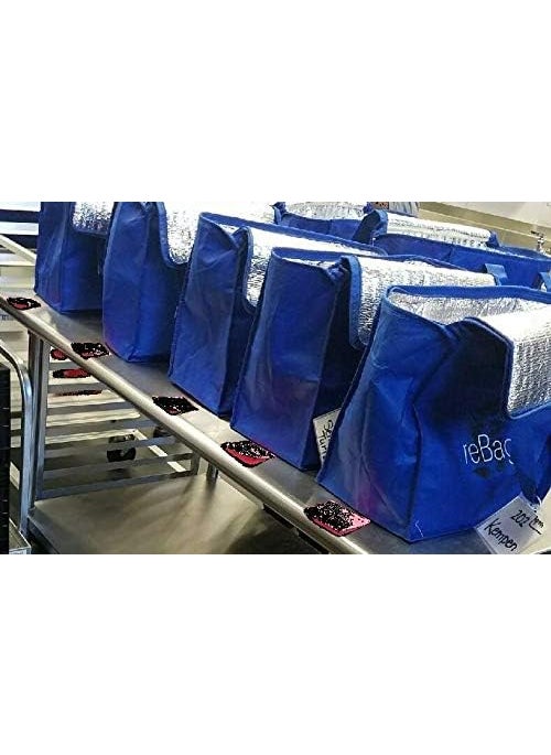 Decony Decony 2 pack  Reusable Thermel Insulated Grocery shopping bags zippedtote Warm Foldable Hot  Cold cooler bag 70g Blue NonWoven PP Foil Lined Flat Bottom Full Handle  - Image 3