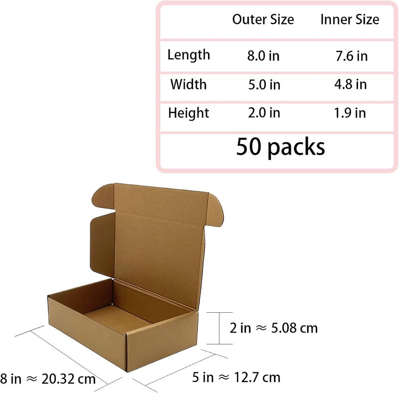 KIAECHWU Shipping Boxes 8x5x2 inch 50 Pack,Brown Corrugated Boxes Mailer Packaging for Mailing Small Business，E-Commerce Gift Boxes for Wrapping Present Moving Storage Heavy Duty Recycled Cardboard Boxes - Image 4