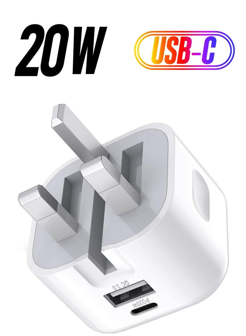 MUNTAQI 20W USB C Charger Block, 2-Ports [USB-C + USB] Charging Station, QC PD3.0 GaN Fast Charging Block, Type C Power Adapter for iPad Pro/iPhone/Samsung Note/Galaxy (Not with Cable) - Image 1