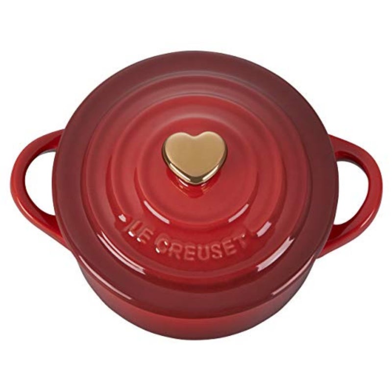 Le Creuset Stoneware Mini Round Cocotte, 8oz., Cerise with Gold Heart Knob - Image 2