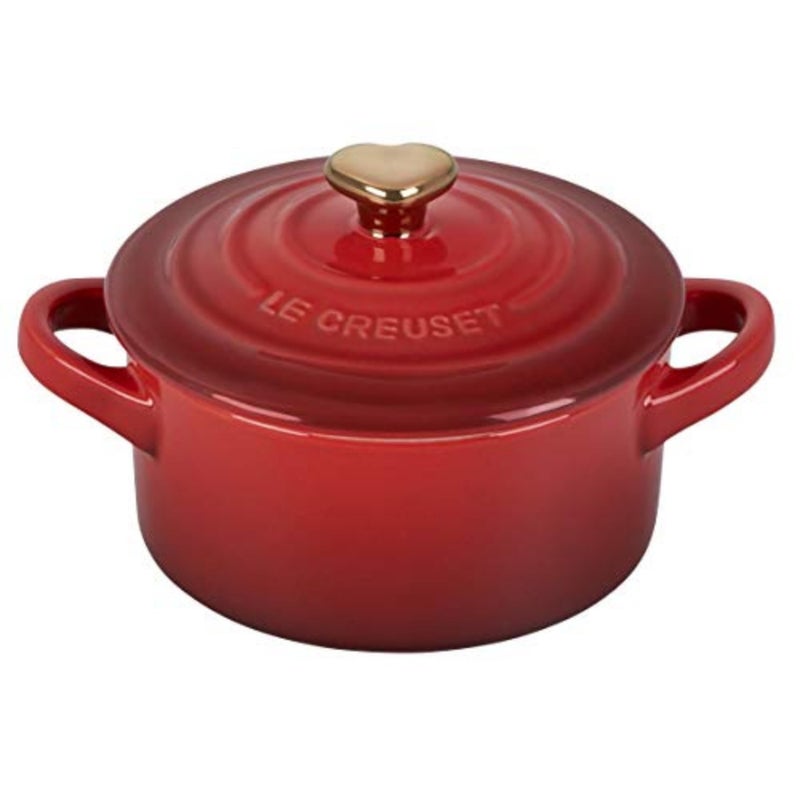 Le Creuset Stoneware Mini Round Cocotte, 8oz., Cerise with Gold Heart Knob - Image 3