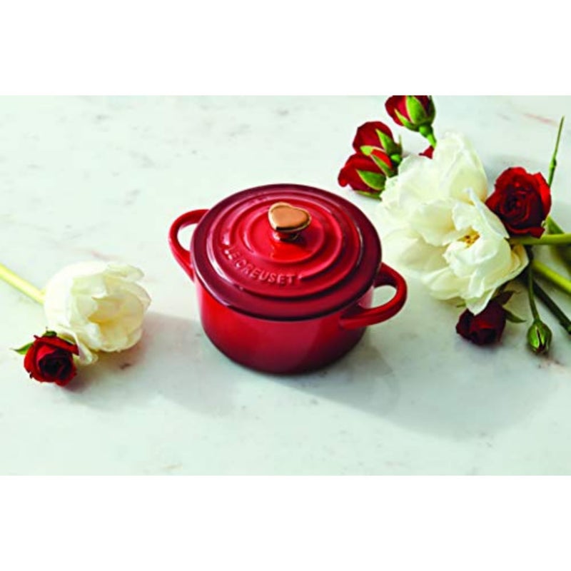 Le Creuset Stoneware Mini Round Cocotte, 8oz., Cerise with Gold Heart Knob - Image 4