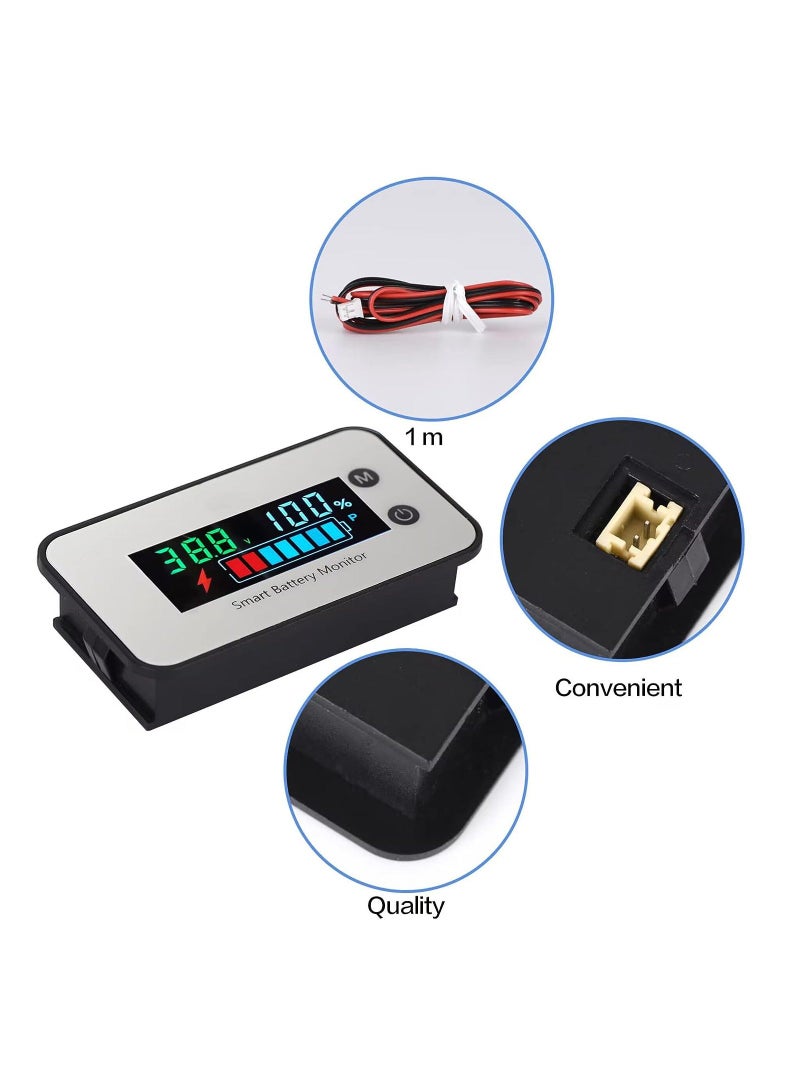 Generic Battery Monitor 12V 24V 36V 48V 60V 72V Voltage Monitor Digital Battery Capacity Tester Percentage Level Voltage Temperature Switch Meter Gauge with Buzzer Alarm  - Image 4