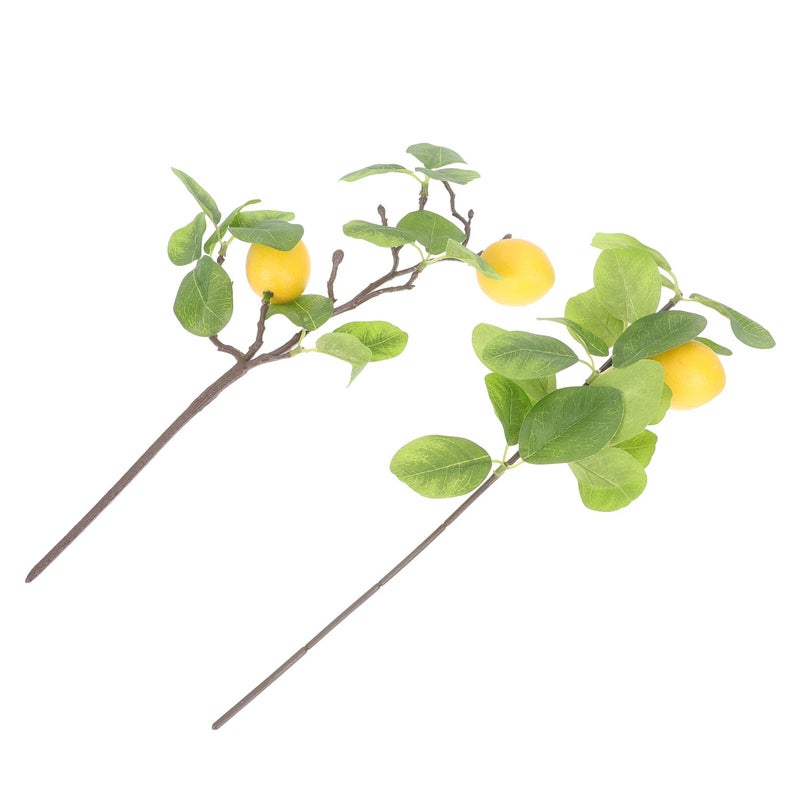 Lifelike Faux Lemon Branches with Green Leaves Set of 2 for Vase Centerpiece Decor - Image 2